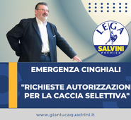 Emergenza cinghiali – “richieste autorizzazioni per una caccia selettiva” – Gianluca Quadrini, Presidente del Gruppo Provinciale di Frosinone della Lega e Presidente della Commissione Ambiente.